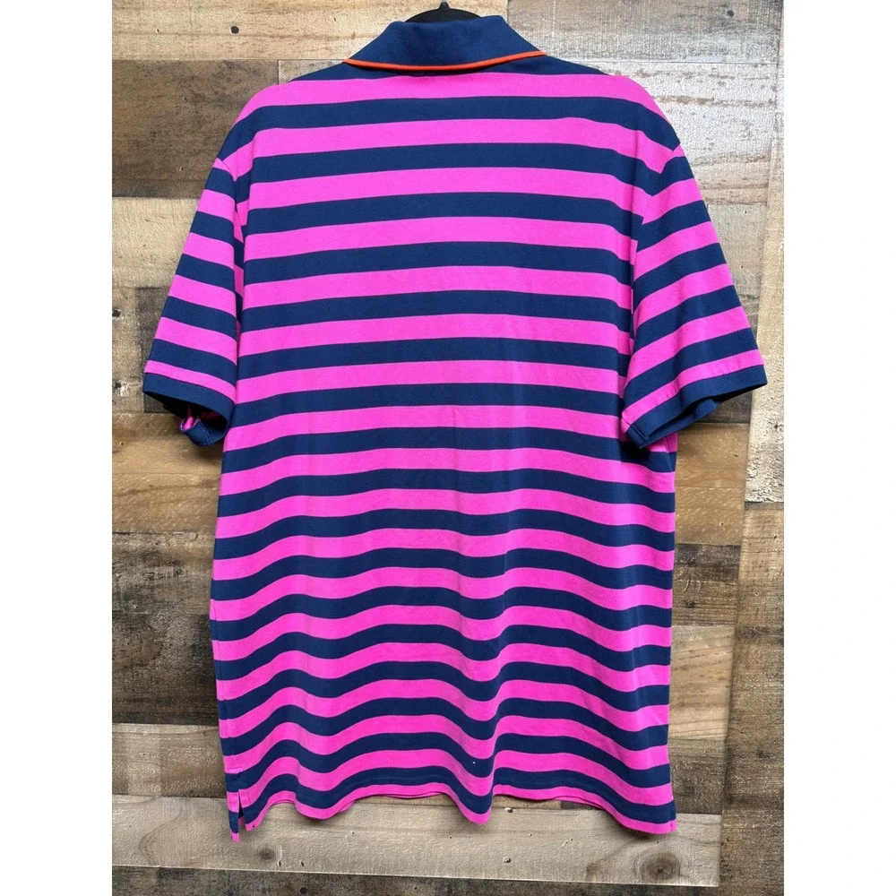 Polo Golf Ralph Lauren Mens XXL Performance Polo Shirt Pink‎ Navy Blue Striped